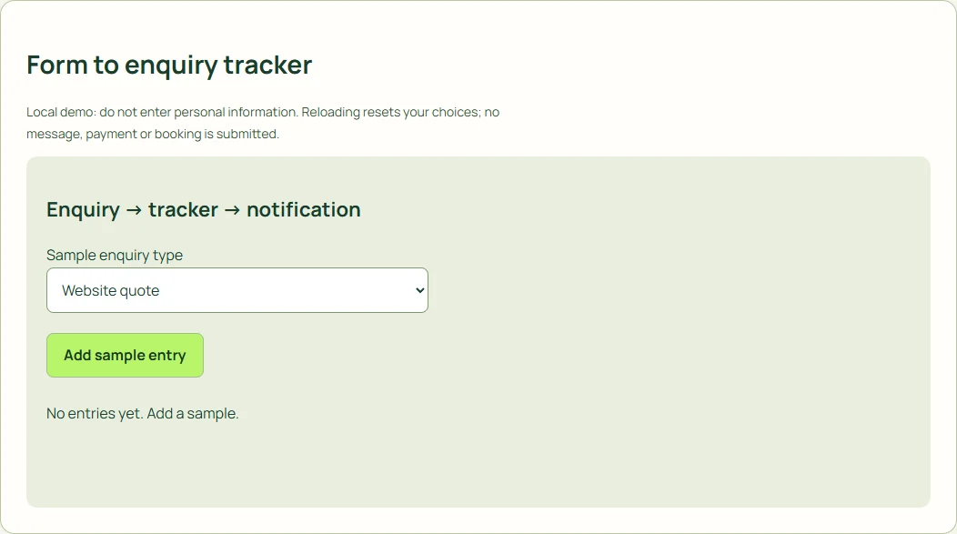 Fictional interface concept: Form to enquiry tracker