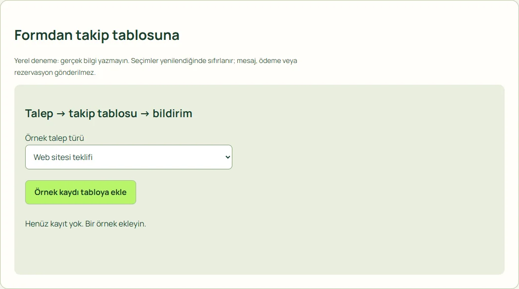 Kurgusal arayüz konsepti: Formdan takip tablosuna