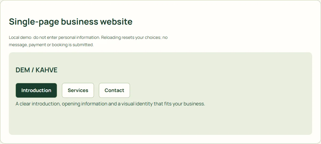 Single-page business website