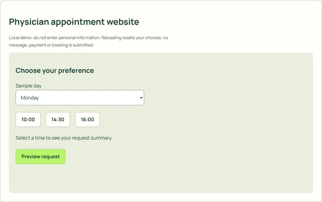 Physician appointment website