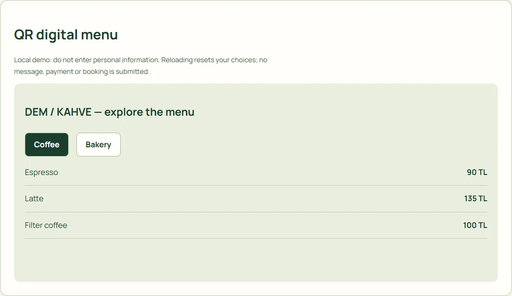 QR digital menu