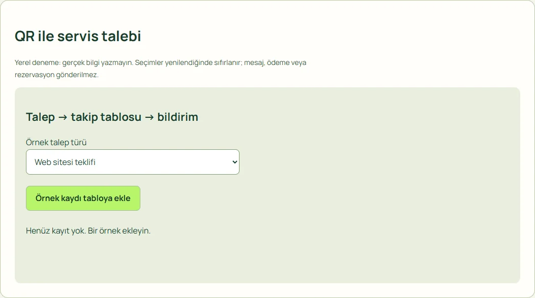 QR ile servis talebi