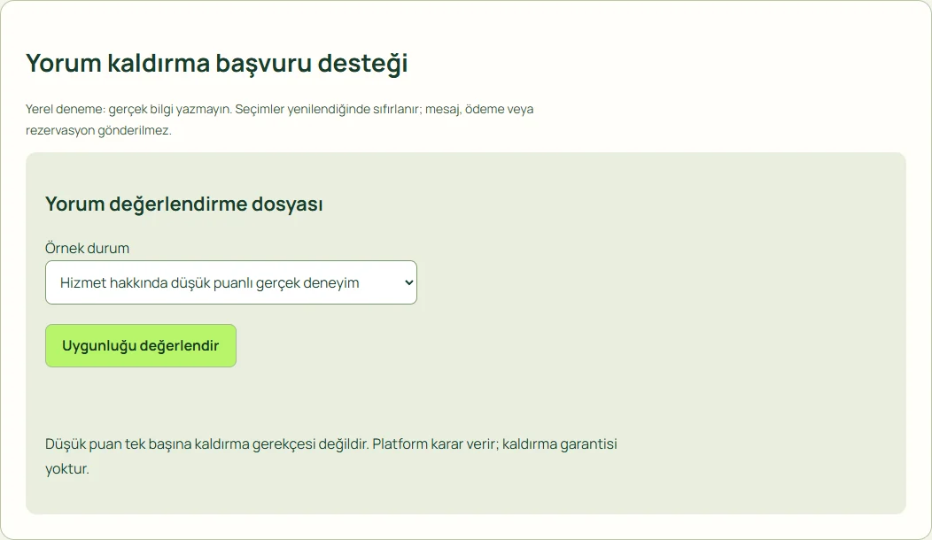 Yorum kaldırma başvuru desteği