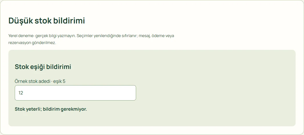 Düşük stok bildirimi