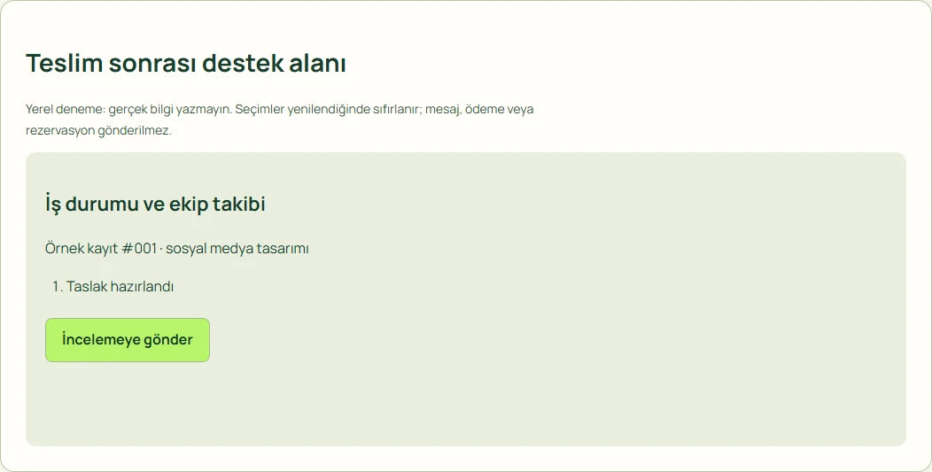 Teslim sonrası destek alanı